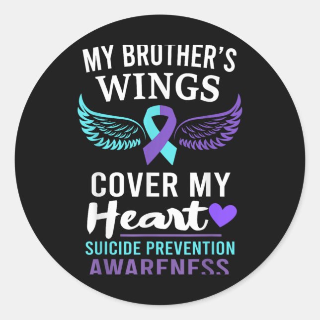 Adesivo Redondo My Brothers Wings Cover Heart Suicide Awareness R  (Frente)