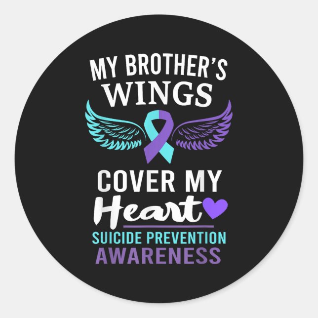 Adesivo Redondo My Brother's Wings Cover Heart Suicide Awareness R (Frente)