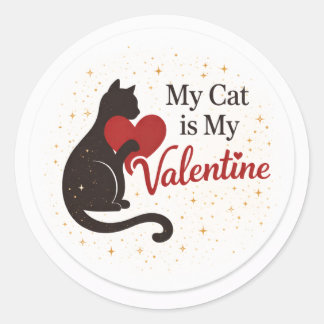 Adesivo Redondo My Cat is My Valentine Sticker – Cat Silhouette