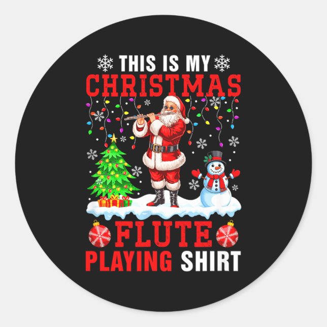 Adesivo Redondo My Christmas Flute Playing Shirt Santa Instrumenta (Frente)