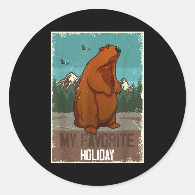 Adesivo Redondo My Favorite Holiday Ground Hog Sunset Gift Groundh (Frente)