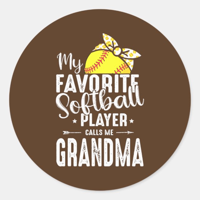 Adesivo Redondo My Favorite Softball Player Calls Me Grandma  (Frente)