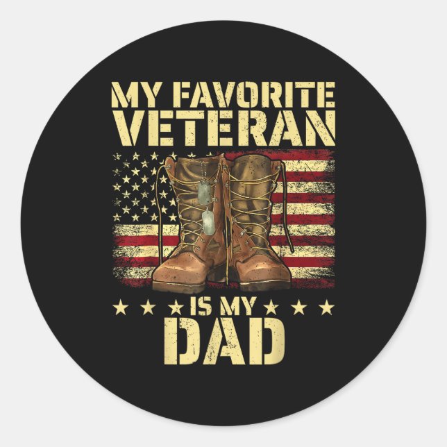 Adesivo Redondo My Favorite Veteran Is My Dad Father Veterans Day  (Frente)