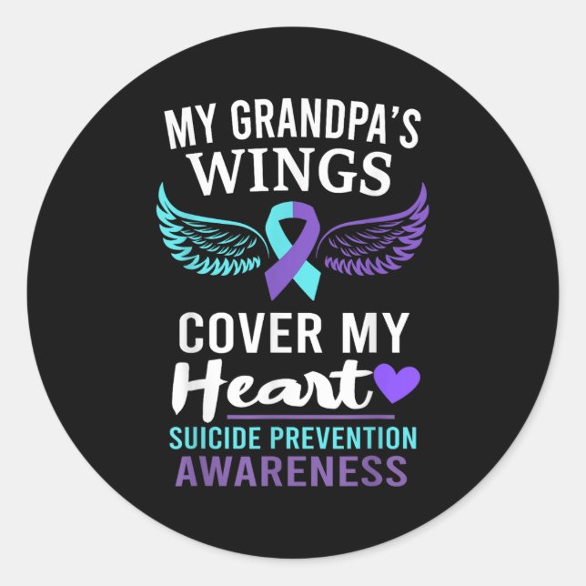Adesivo Redondo My Grandpa's Wings Cover Heart Suicide Awareness R (Frente)