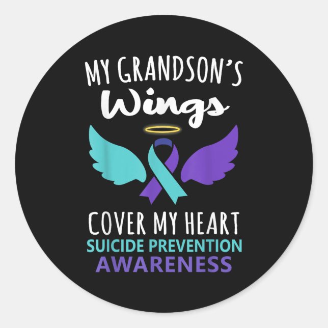 Adesivo Redondo My Grandson's Wings Cover Heart Suicide Awareness  (Frente)
