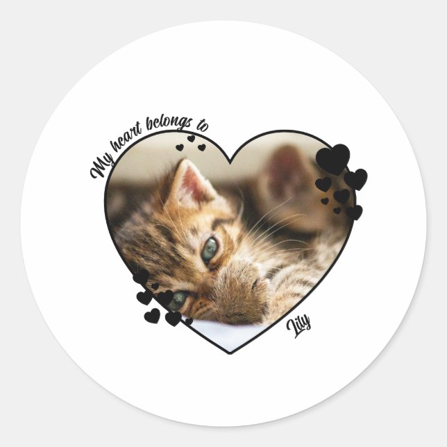 Adesivo Redondo My heart belongs to customized cat T-Shirt (Frente)