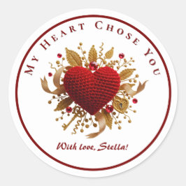 Adesivo Redondo My Heart Chose You Romantic Knitted Heart Sticker