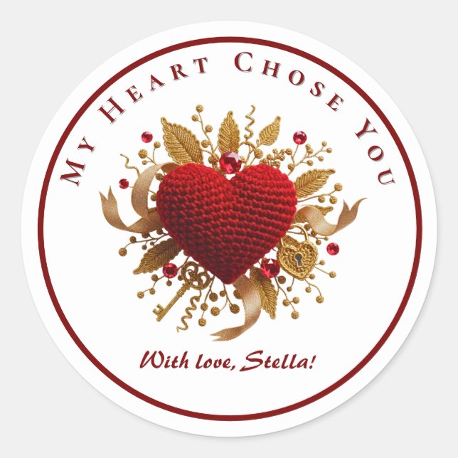 Adesivo Redondo My Heart Chose You Romantic Knitted Heart Sticker (Frente)