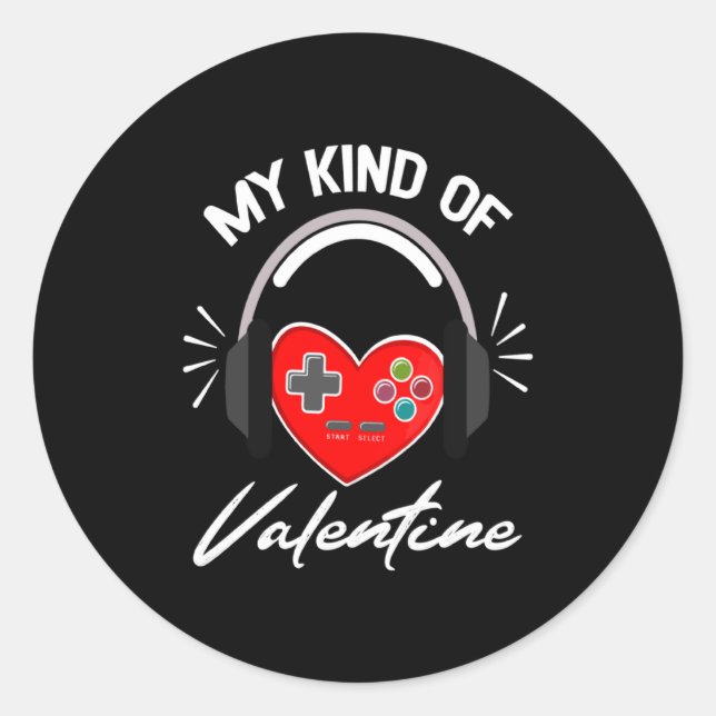 Adesivo Redondo My Kind Valentine Gamer Valentines Day Gaming Boy  (Frente)