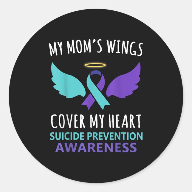 Adesivo Redondo My Mom's Wings Cover Heart Suicide Awareness Ribbo (Frente)