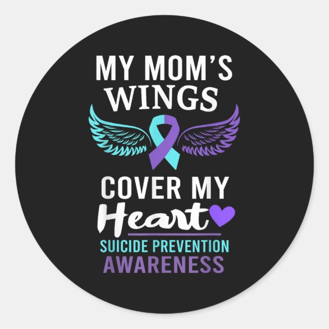 Adesivo Redondo My Mom's Wings Cover Heart Suicide Awareness Ribbo (Frente)