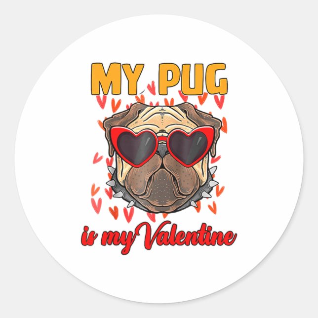 Adesivo Redondo My Pug In My Valentine Cute Valentineu2019s Day Pe (Frente)