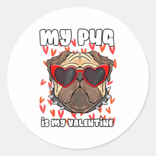 Adesivo Redondo My Pug In My Valentine Cute Valentineu2019s Day Pe (Frente)