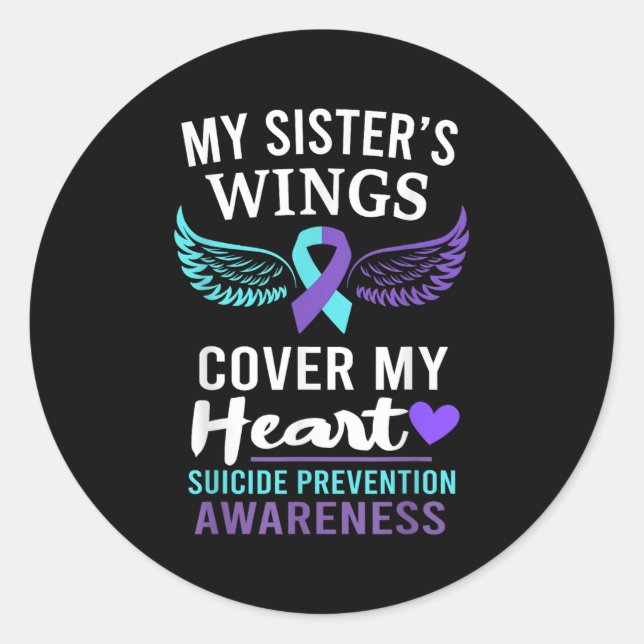 Adesivo Redondo My Sister's Wings Cover Heart Suicide Awareness Ri (Frente)