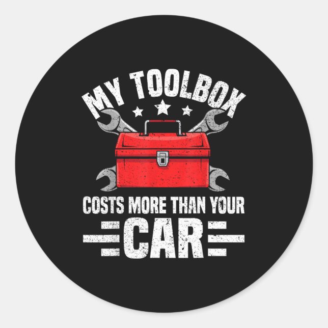 Adesivo Redondo My Toolbox Costs More Than Your Car Funny Auto Mec (Frente)