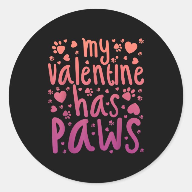 Adesivo Redondo My Valentine Has Paws  (Frente)