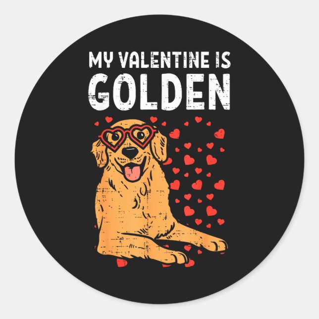 Adesivo Redondo My Valentine Is Golden Retriever Valentines Day Pe (Frente)