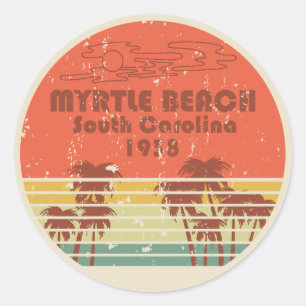 Adesivo Redondo Myrtle Beach Carolina do Sul Vintage