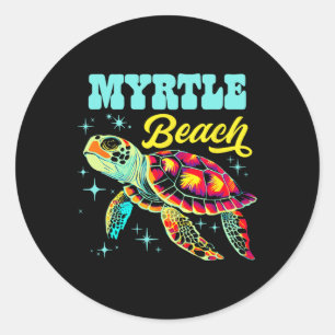 Adesivo Redondo Myrtle Beach Sc Artística Mar Tartaruga Retro