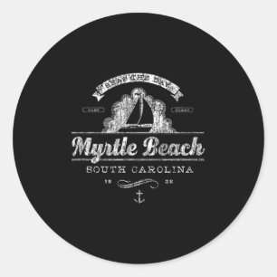 Adesivo Redondo Myrtle Beach Sc Sailboat Vintage Tee Náutica