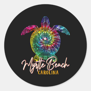 Adesivo Redondo Myrtle Beach Tie Dye Sea Turtle Carolina Família V