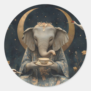 Adesivo Redondo Mystical Elephant Tea Party Sob Lua Crescente