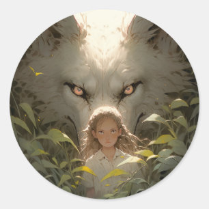 Adesivo Redondo Mystical Fantasy Wolf Guardian Anime