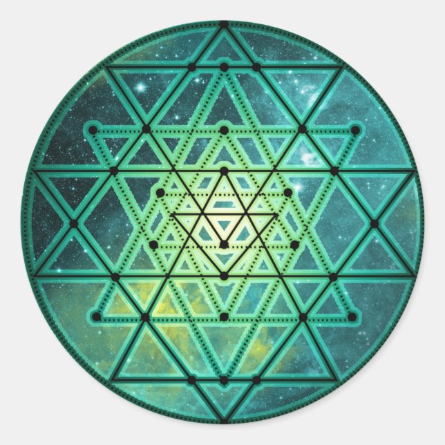 Adesivo Redondo Mystical Green Sri Yantra (Frente)