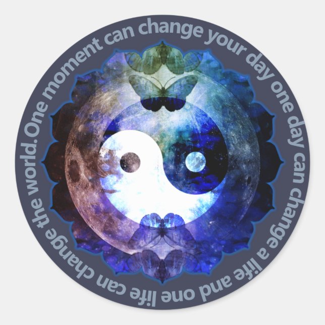 Adesivo Redondo Mystical Yin Yang, citação espiritual e inspirador (Frente)
