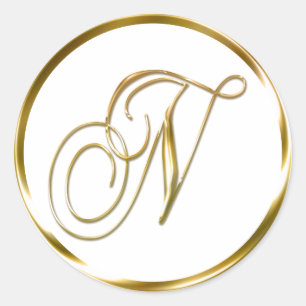 Adesivo Redondo N Monograma Faux Envelope Dourado Ou Favor Selo
