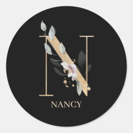 Adesivo Redondo N Monograma Floral Personalizado
