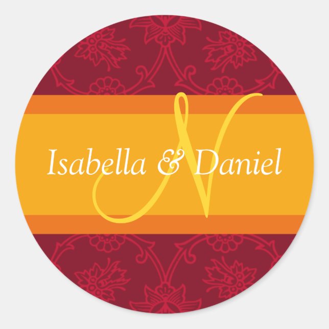 Adesivo Redondo N Monogramas Para Selos De Convite Para Casamento (Frente)