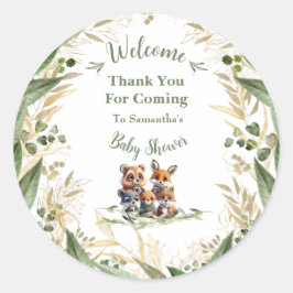 Adesivo Redondo Na floresta: Chá de fraldas Obrigado