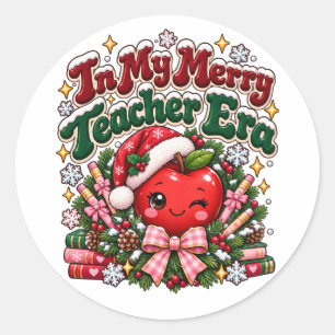 Adesivo Redondo Na Minha Alegre Era de Professora Natal Maçã Perso
