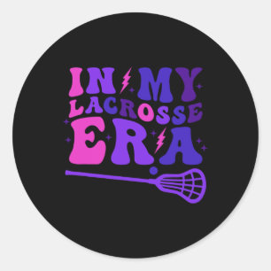 Adesivo Redondo Na Minha Época De Lacrosse, Retro Groovy Sports Wo