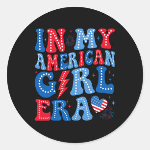 Adesivo Redondo Na Minha Era Americana, Retro Em 4 De Julho Groovy