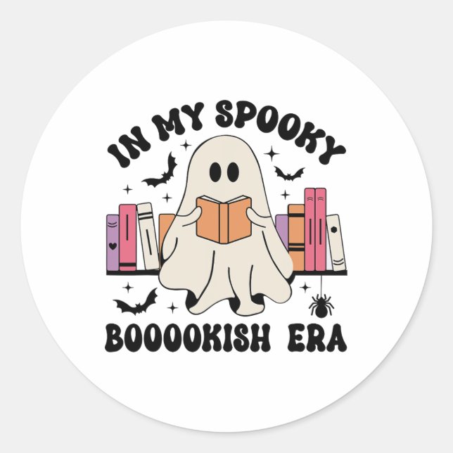 Adesivo Redondo Na Minha Era Spookish Books Ghost Books Halloween  (Frente)