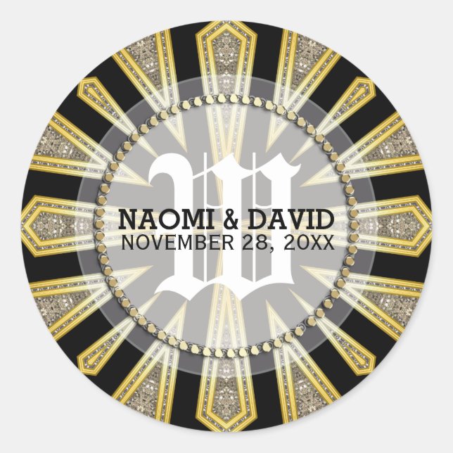 Adesivo Redondo Na moda Art Deco Dourado Monograma Vinheta Caseira (Frente)