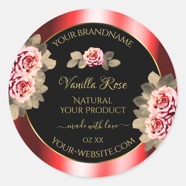 Adesivo Redondo Na moda Black Red Product Labs Floral Cute Rosas (Frente)