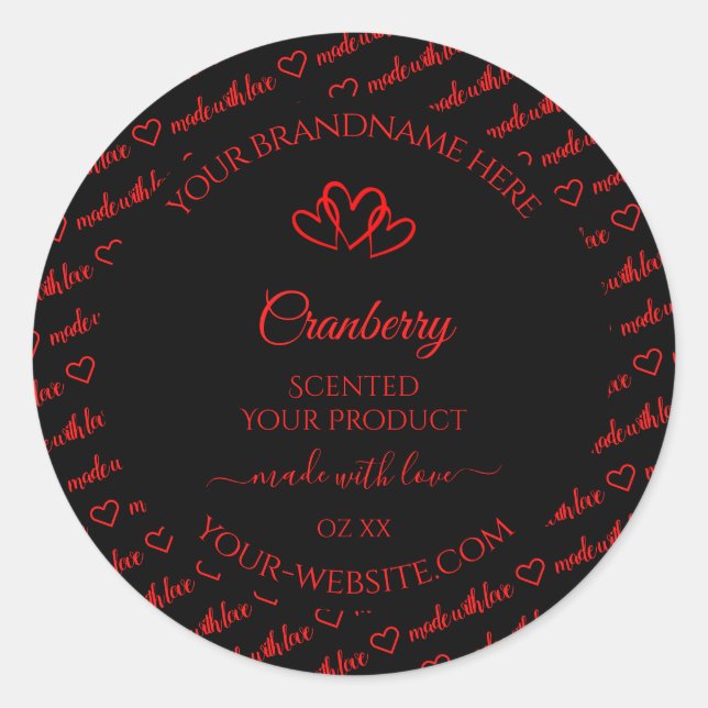 Adesivo Redondo Na moda Black Red Word Cloud Product Labels Hearts (Frente)