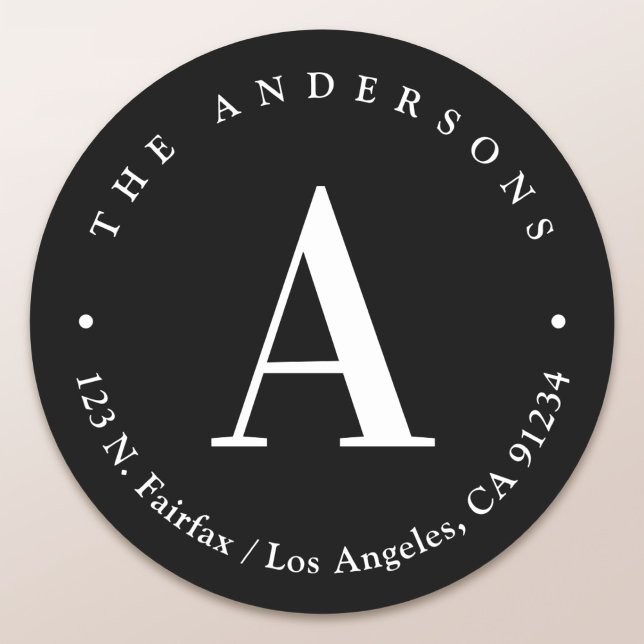 Adesivo Redondo Na moda Black & White Monographic Return Address (Criador carregado)
