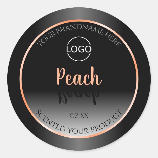 Adesivo Redondo Na moda Black White Product Label Peach Frame Logo (Frente)