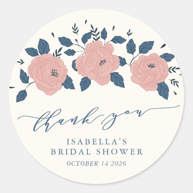 Adesivo Redondo Na moda Blue Garden Flower Personalizado Obrigado (Frente)