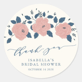 Adesivo Redondo Na moda Blue Garden Flower Personalizado Obrigado