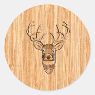 Adesivo Redondo Na moda Branca - Buck Antlers De Madeira Clara