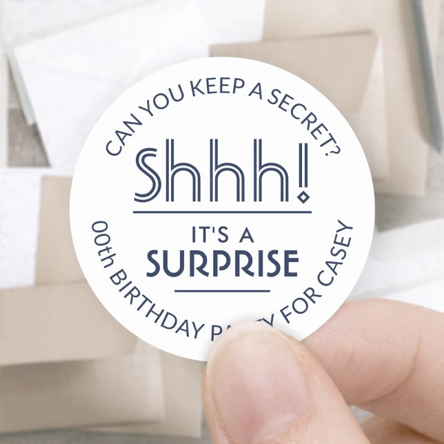 Adesivo Redondo Na moda branco e Marinho Festa de aniversário surp (Criador carregado)