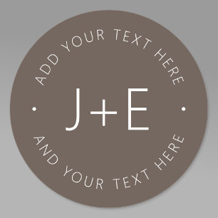 Adesivo Redondo Na moda Brown DIY Casais Monograma e texto editáv