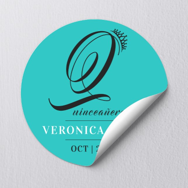 Adesivo Redondo Na moda Clássico Tiara Turquoise 15 Quinceañera (Criador carregado)