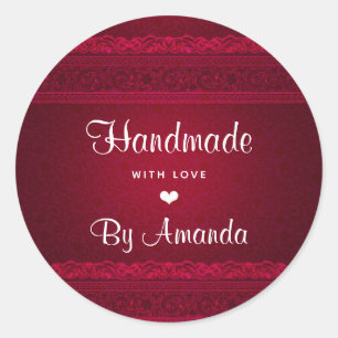 Adesivo Redondo Na moda de Fundo Vermelho Elegante com Amor