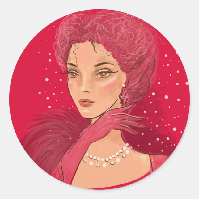 Adesivo Redondo Na moda de ilustração de moda com pérolas (Frente)